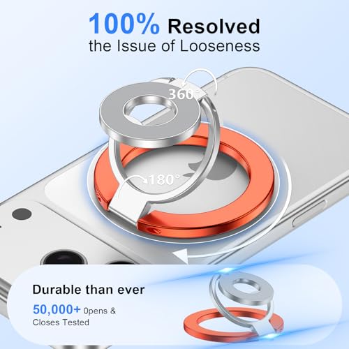 MagSafe Phone Grip Holder Dual-Sided Magnetic Finger Ring Stand for iPhone - color: orange