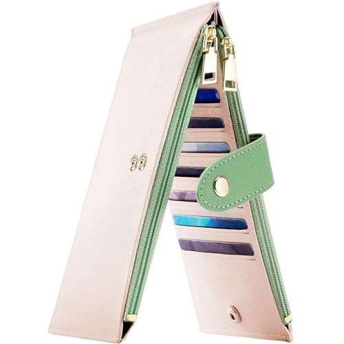 Travelambo RFID Wallet Women Bifold Multi Card Wallet Case with Zipper Pocke Credit Card Holder for Women - color: Beige & Sage Green
