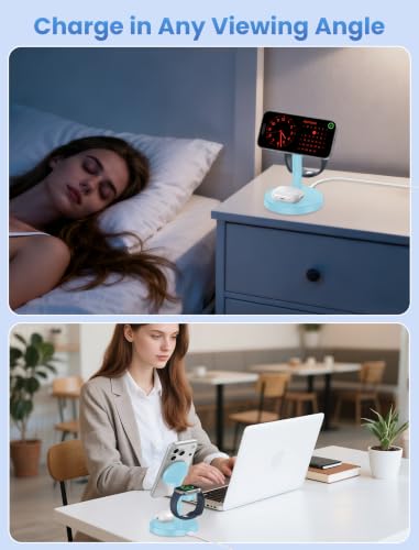 Aeinidi 3 in 1 Fast Wireless Charging Station for Apple MagSafe Charger - color: Iceblue, size: 15W