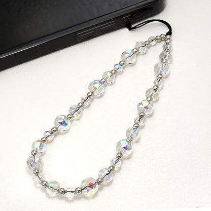 Crystal & Pearl Phone Charm Wrist Strap, Beaded Lanyard Wristlet Chain, Hands-Free Bracelet Strap for Phone Cases - color: Crystal