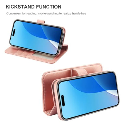 Bocasal Detachable Wallet Case Card Holder for iPhone 16 Pro Max Rose Gold | RFID Blocking Kickstand Card Slots Holder PU Leather Magnetic Shockproof Wrist Strap Removable Flip Protective Cover 6.9 inch - color: Rose Gold