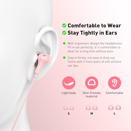 APETOO Wired Earbuds in-Ear Headphones 3.5mm Jack for Laptop/School Pink - color: Rose-Pink