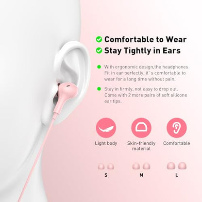 APETOO Wired Earbuds in-Ear Headphones 3.5mm Jack for Laptop/School Pink - color: Rose-Pink