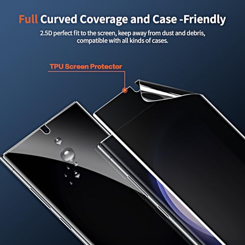 2 Pack Privacy Screen Protector for Samsung Galaxy S23 Ultra [Not Glass], Anti-spy Flexible TPU Screen Protector, Support Fingerprint Unlock Full Coverage