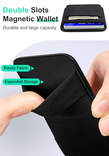 Senose Compatible for Magsafe Wallet, 6 Cards Holder, Slim Stretchy Magnetic Phone Wallet for Back of Phone Compatible for iPhone 17/16/15/14/13/12 Pro Max Plus Air Series, Black - color: Black