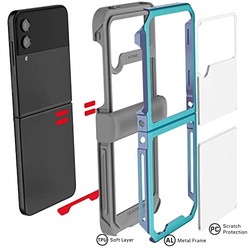 Ghostek Atomic Slim Galaxy Z Flip 4 Case - Clear Back with Iridescent Aluminum Bumper, Shockproof & Dual-Layer Protective Phone Case, Phone Cover Designed for 2022 Samsung Z Flip 4 (6.7") (Prismatic) - color: Prismatic, size: Galaxy Z Flip 4