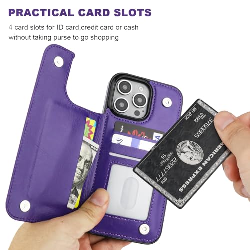 ONETOP for iPhone 16 Pro Max Wallet Case with Credit Card Holder,Purple | Kickstand,ID/Cash Holder,Case Wallet with Card Slots,Double Magnetic Clasp,Durable PU Leather Shockproof Cover for Women Men - color: Purple