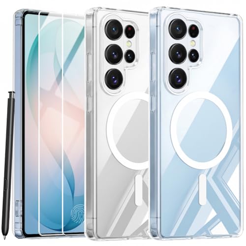 Magnetic Case for Samsung Galaxy S26 Ultra with 2X Screen Protector,Clear Phone Cases [Compatible with MagSafe][Anti-Yellowing],Slim Shockproof Protective Cover for Galaxy S 26 Ultra 5G,Clear - color: Clear-S26 Ultra