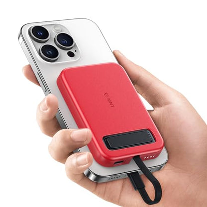 Mini Portable Charger, 5200 mAh Charger Power Bank Slim Small Chargers with Built-in Cable, Travel Battery Pack for iPhone 14/13/12/11 Pro/Pro Max/Plus/Mini/AirPods Red - color: Red
