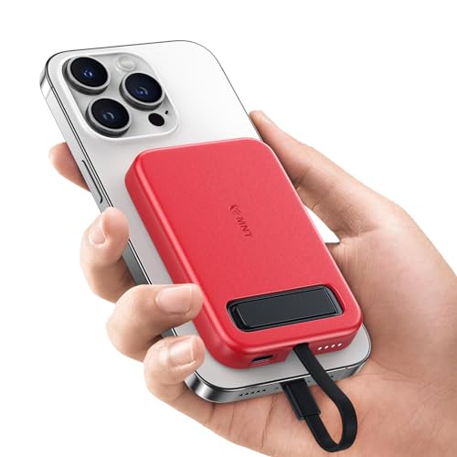 Mini Portable Charger, 5200 mAh Charger Power Bank Slim Small Chargers with Built-in Cable, Travel Battery Pack for iPhone 14/13/12/11 Pro/Pro Max/Plus/Mini/AirPods Red - color: Red