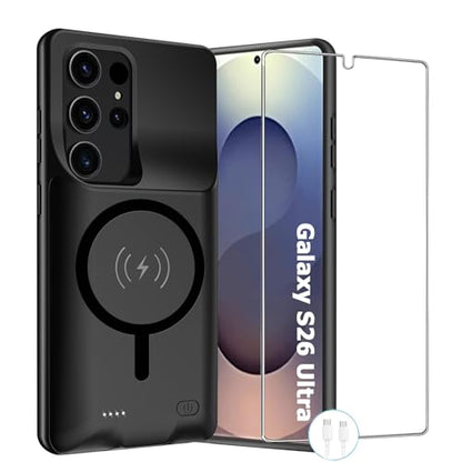 Wireless Charging Case for Galaxy S26 Ultra , Upgraded 12000mAh Rechargeable Portable Charging Case Compatible with Galaxy S26 Ultra (6.9 inch) with Carplay Extended Battery Pack Charger Case (Black) - size: Galaxy S26 Ultra -12000mAh