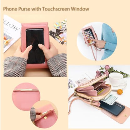 Anti-Theft Leather Bag,Small Crossbody Cell Phone Purse Wallet for Women,Touchscreen Phone Purse Crossbody Bag - color: White