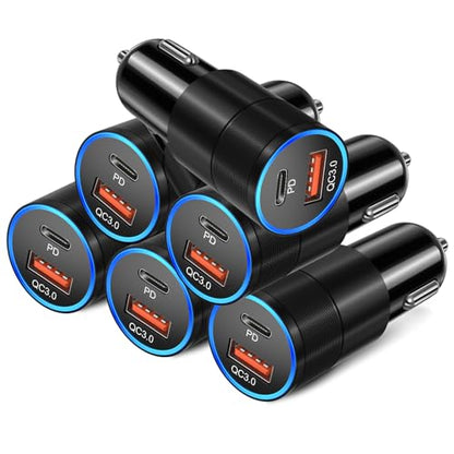 6 Pack USB C Car Charger, Bangfun 38W Dual 12V USB-C & USB-A Car Charger