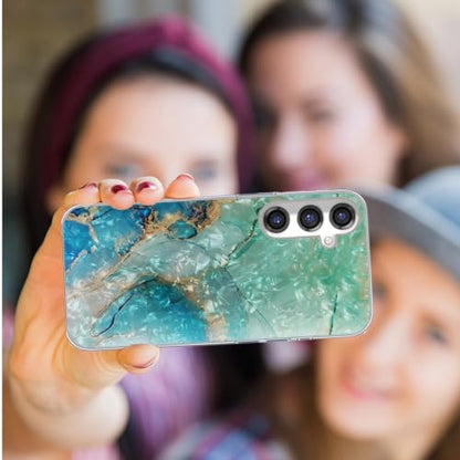 for Samsung Galaxy S24 FE Case for Girl Women Men,Full Protective Shockproof Slim Soft TPU Clear Phone Cover Cases for Galaxy S24 FE,Glitter Sparkle Shiny Pearl Luster Green Gold Marble - color: Green Gold Marble