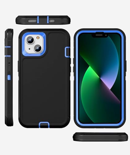 iPhone 13& iPhone 14 Heavy-Duty Case, Military-Grade Shockproof Protection, Includes 2 Tempered Glass Screen Protectors - Black Blue - color: Black Blue