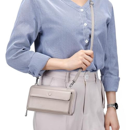 Cell Phone Purse for Women Touch Screen Crossbody Wallet Genuine Leather Mini Bag with Phone Holder Pocket - color: Black