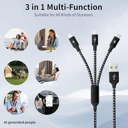 USB A to USB C Cable,3 in 1 USB C Multi Charging Cable for All Devices - color: Blackwhite, size: 1Pack5FT