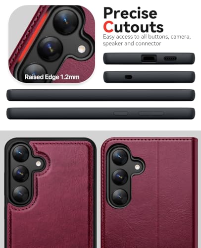 OCASE for Samsung Galaxy S25+ Plus Detachable Wallet Case, Burgundy | 2-in-1, Card Holder, RFID Blocking, Stand, Wrist Strap, Shockproof, Wireless Charging, Magnetic, PU Leather Flip Phone Cover - color: Burgundy, size: Samsung Galaxy S25 Plus