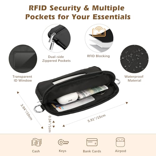 MoKo Adjustable Phone Crossbody Lanyard with Detachable RFID Wallet - color: Black
