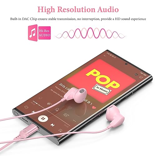 APETOO USB C Headphones for iPhone 18 Pro Max 17 16 15/iPad Air Earbuds - color: Pink