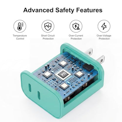 iPhone 18 17 16 15 Charger Fast Charging, 20W Dual Port USB C Charger Block - color: Green