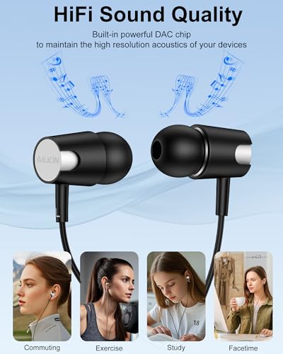 Wired Earbuds Lightning Connector for iPhone 14/13, in-Ear Wired Headphones - color: Black