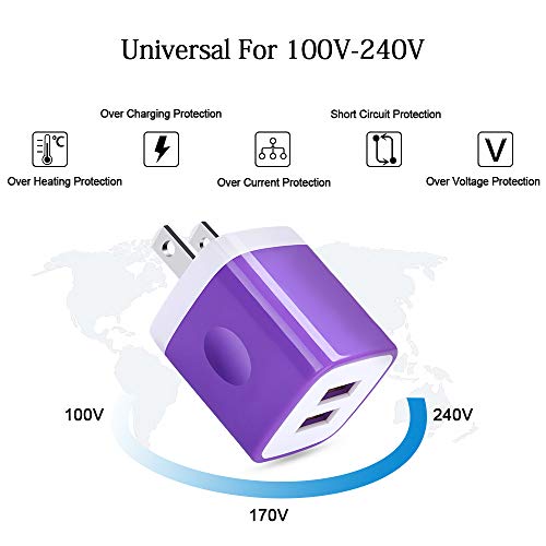 USB Charger Plug,Wall Charger,Charging Block,5Pack 2.1A Portable Power Cube Charger Adapter Compatible for iPhone 17/16/15/14/13/12/11 Pro Max/Xs Max/XR/8/7/6S/6,Samsung Galaxy S25 S24 S23 S22,LG,Moto - color: White,Blue,Green,Rosered,Purple