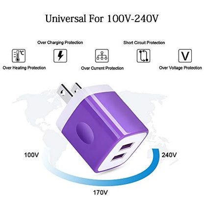 USB Charger Plug,Wall Charger,Charging Block,5Pack 2.1A Portable Power Cube Charger Adapter Compatible for iPhone 17/16/15/14/13/12/11 Pro Max/Xs Max/XR/8/7/6S/6,Samsung Galaxy S25 S24 S23 S22,LG,Moto - color: White,Blue,Green,Rosered,Purple