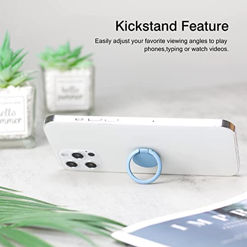 [2 Pack] Matte Finish Round Ultra-Thin Cell Phone Ring Holder Stand,360 Degree Rotation and 180 Degree Adjustable Finger Ring Kickstand with Frosted Metal Phone Grip (Blue)