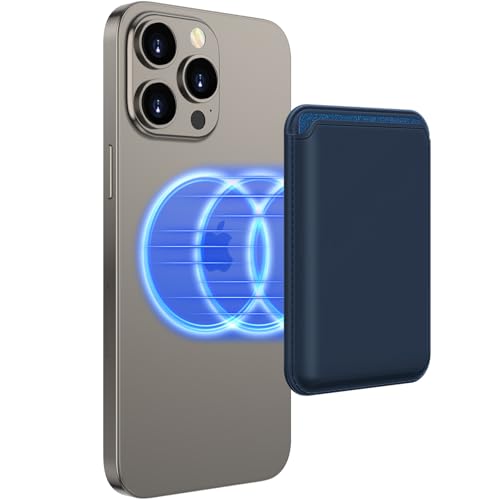Compatible with MagSafe Wallet, Magnetic Phone Wallet 3 Cards Holder, 23 Magnets, Credit Card RFID Blocking, Slim Leather, Magnetic Wallets for iPhone 17/16/15/14/13/12 Series-Blue - color: Blue