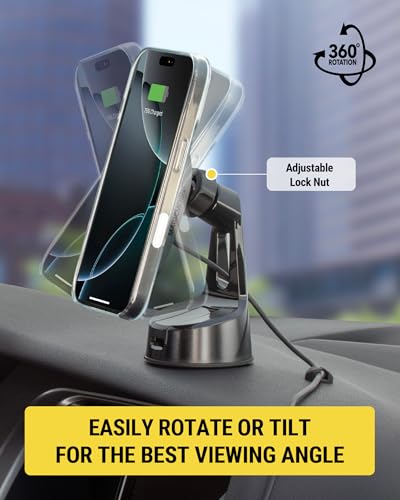 Scosche MPQMWD Charge Pro Qi2 MagSafe Charger Car Mount, 15W Fast Magnetic Wireless Charging Suction Cup Phone Holder for Dashboard/Windshield Compatible with iPhone 16/15/14/13/12 Pro Max Plus, S25 - size: Teardrop, style: Window / Dash Suction