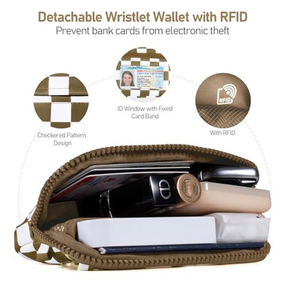 Tiostep Clip and Go Strap for Phone with Wallet Crossbody Phone Lanyard Adjustable and Detachable RFID Wristlet Wallet (Camel Checkered, Large) - color: Camel Checkered, size: Large