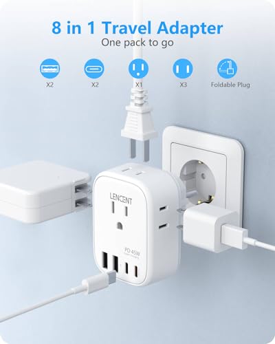 LENCENT Germany France Travel Power Adapter, PD 45W USB C Fast Charger - style: Type E/F-45W-Germany