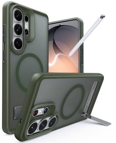 Maledan Strong Magnetic & Kickstand for Samsung Galaxy S26 Ultra Case, Fit for Mag-Safe, Mil-Grade Drop Protection, Seamless Stand for Galaxy S26 Ultra Case, Translucent Back/Green Edge - color: Matte Green/ Gunmetal Stand, size: for Galaxy S26 Ultra