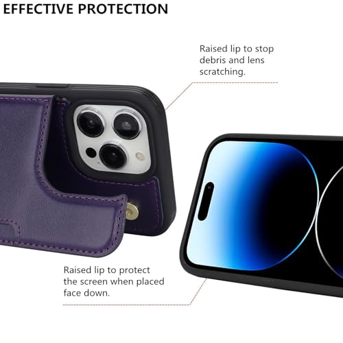 iCoverCase Compatible with iPhone 14 Pro Case with Card Holder, Wallet Case for Women Men RFID Blocking PU Leather Protective Phone Case 6.1 Inch (Dark Purple) - color: Dark Purple