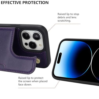 iCoverCase Compatible with iPhone 14 Pro Case with Card Holder, Wallet Case for Women Men RFID Blocking PU Leather Protective Phone Case 6.1 Inch (Dark Purple) - color: Dark Purple