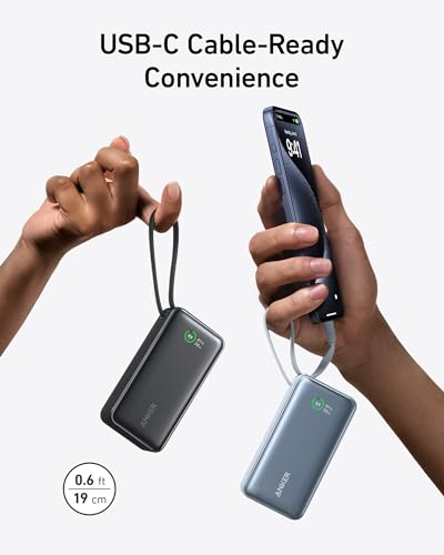 Anker Nano Power Bank,10,000mAh 30W Portable Charger,Built-in USB-C Cable - color: Ice Lake Blue