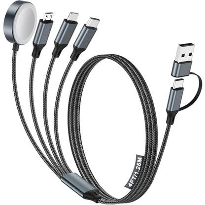 4-in-2 Multi Charging Cable for Apple Watch Charger/eBook Reader Charger - color: 1-Black, size: 1.2M