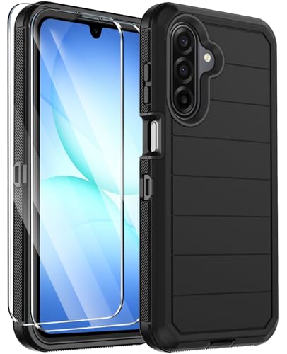 for Samsung Galaxy A17 5G Case, Military-Grade Drop Protection 3-Layer Rugged Shell with Screen Protector, Full-Body Non-Slip Shockproof Heavy Duty Protective Bumper Phone Cover (Black) - color: Black