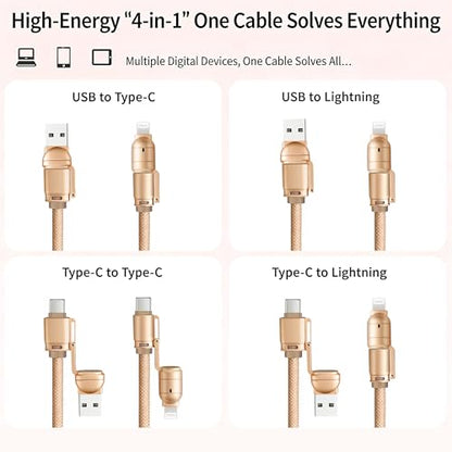 4-in-1 Charging Lanyard,1.5m/4.9ft Adjustable Crossbody Strap with 240W Fast Charging Data Sync for iPhone,Android - color: Gold