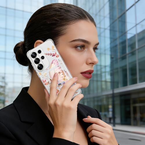 Designed for Galaxy S26 Ultra Case Clear with Card Holder, Shockproof Protective Butterfly and Flower Wallet Case for Samsung Galaxy S26 Ultra - color: Blutterfly+Flower