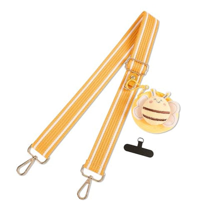 chushui Clip and Go Strap for Phone with Wallet Crossbody, Adjustable Anti-Theft Cell Phone Lanyard,Purse Strap with Zippered Pouch, for Women - color: Yellow + Bee + Phone Shim (Adjustable)