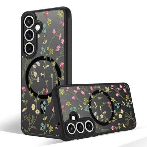 Magnetic Case for Samsung Galaxy S23 FE [Compatible with MagSafe] Black Flower Floral Case for Women Girls Soft TPU Bumper Hard PC Back Anti-Fall Shockproof Protective Slim Cover A8 - color: Flower Branch 1, size: Samsung Galaxy S23 FE