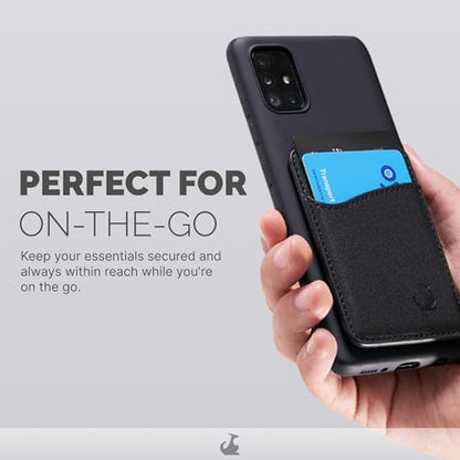 Wallaroo Premium Leather Cell Phone Wallet Stick On - Android and iPhone Wallet and Card Holder for Women and Men - Durable with Non-Slip Lining Secures Up to 3 Cards - color: Black