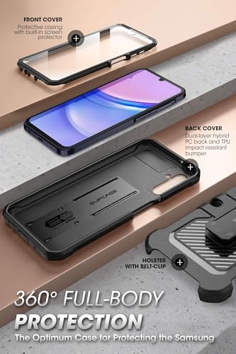 SUPCASE for Samsung Galaxy A16 Case with Screen Protector, Black | Built-in Kickstand, Rotating Belt-Clip, Military-Grade Drop Protection, Full-Body Rugged, Unicorn Beetle Pro - size: Galaxy A16
