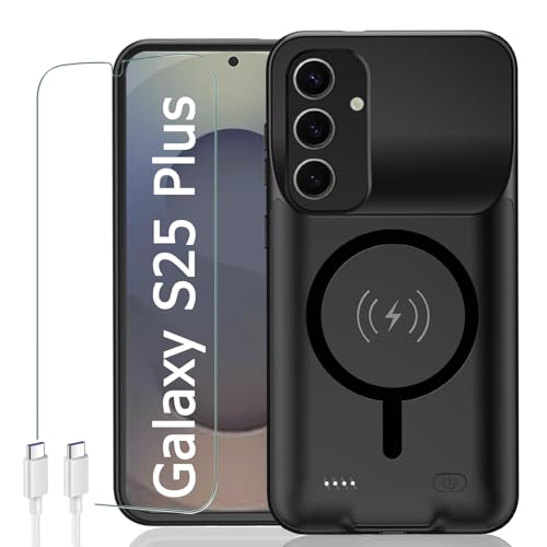 Battery Case for Galaxy S25 Plus,Upgraded 12000mAh Rechargeable Portable Extended Battery Pack Supported Qi Wireless Charging Case Compatible with Galaxy S25 Plus(6.7 inches) Charging Case-Black - size: Galaxy S25 Plus