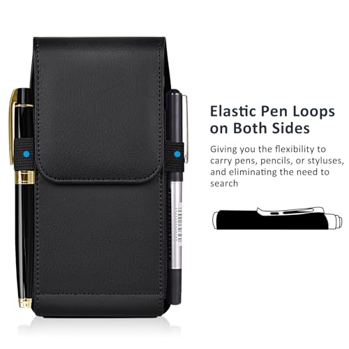 ACCKUO Leather Phone Holster with Strong Metal Belt Clip and Magnetic Closure Compatible with iPhone 16/15/14/13/12 Pro Max, Galaxy S25/S24/S23/S22 Plus & FE, L-Black - color: Black, size: Large