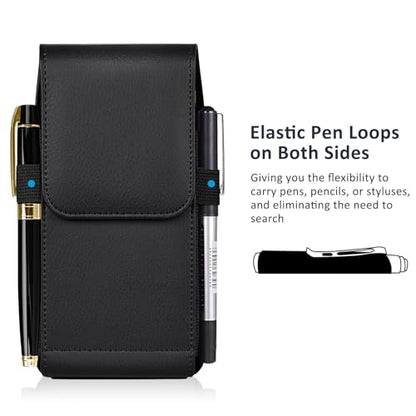 ACCKUO Leather Phone Holster with Strong Metal Belt Clip and Magnetic Closure Compatible with iPhone 16/15/14/13/12 Pro Max, Galaxy S25/S24/S23/S22 Plus & FE, L-Black - color: Black, size: Large