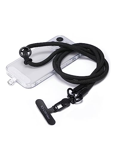 Phone Lanyard×1,Phone Tether Tab×2,Cell Phone Lanyards for Around the Neck,Rope Lanyard,Universal Adjustable Phone Strap Crossbody,Cell Phone Chain(Black) - color: Black