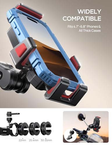 JOYROOM Aluminum Alloy Motorcycle Phone Mount with Vibration Dampener, Motorcycle Phone Holder for Harley Bike Bicycle Scooter ATV/UTV, Compatible with iPhone, Samsung, All Cell Phones